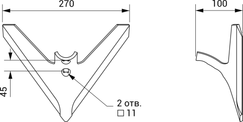 Лапа сеялочная "Омичка" СКС-01.08.080-02 (270 мм) (Алмаз 65Г) фото 2