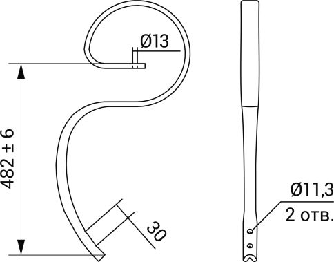 Стойка S-образная  45х12  47.1202.02.02.002-01(ф11мм/L30) фото 2